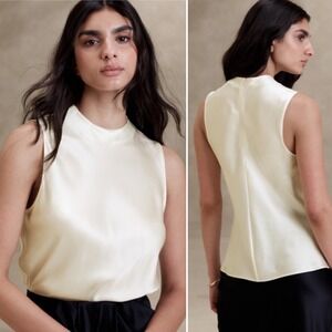 NWT Banana Republic Emie Signature Silk Tank XL Magnolia White Sleeveless Blouse